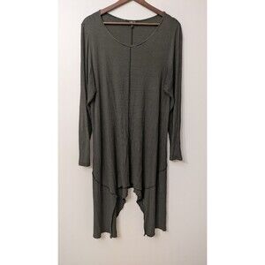 Comfy USA Tunic Top Large Shark Bite Hem Stretch Striped Artsy Lagenlook Rayon